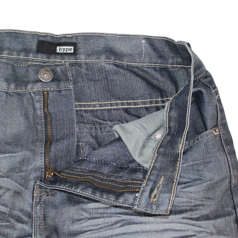 Hype Mens Sz 32 X 32 Medium Wash Denim Blue Jeans Straight Leg Decorated Pockets - Picture 13 of 15